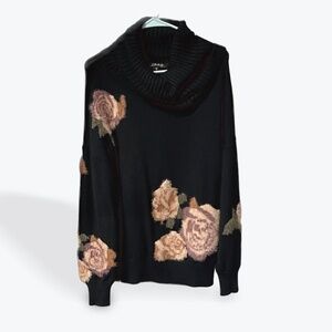 Charlie B Cowl Neck Textured Floral Print Knit Sweater Women’s Size Small